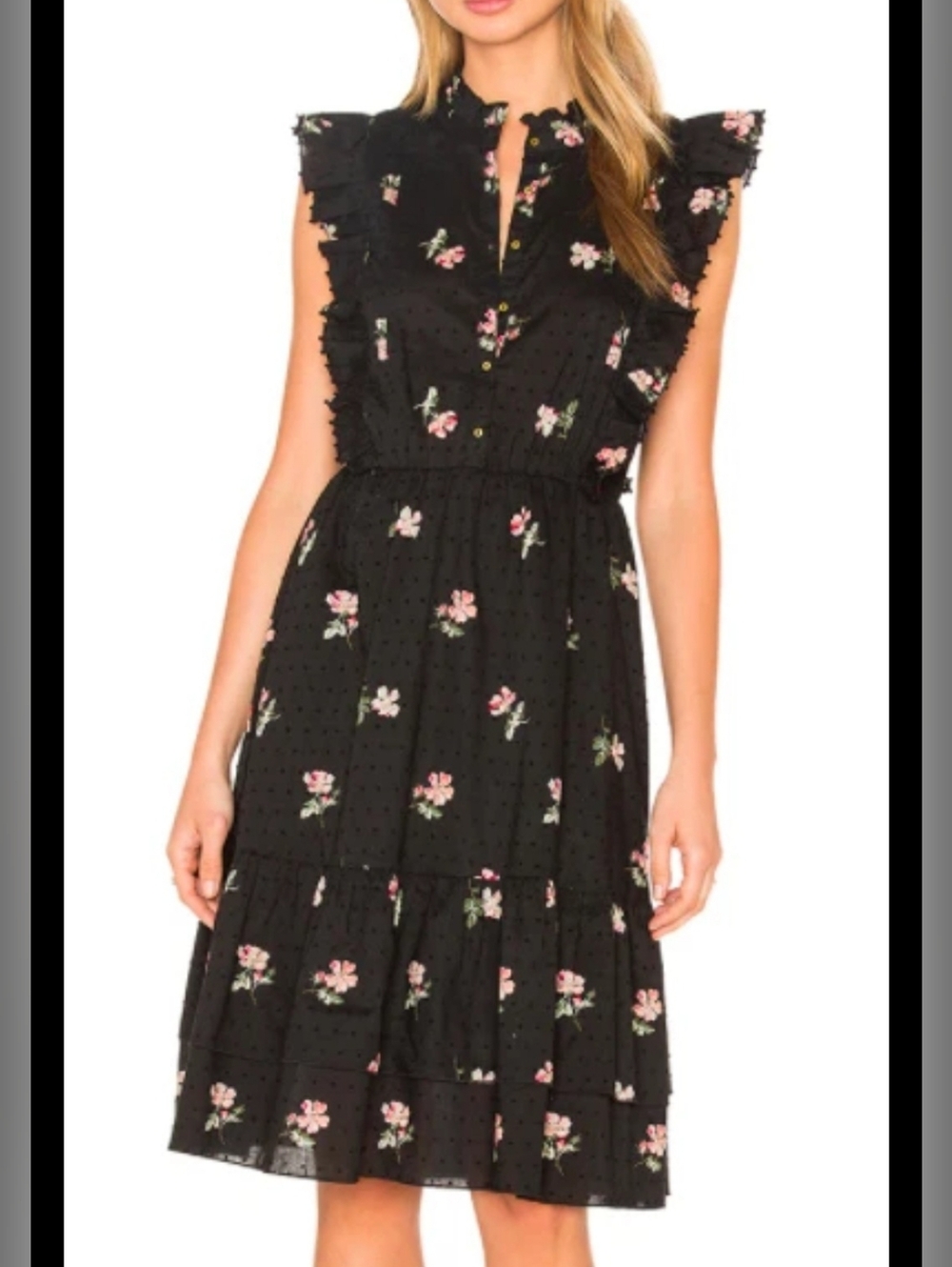 ULLA JOHNSON "ESTELLE" Dress  Floral Swiss Dot Ruffle Dress